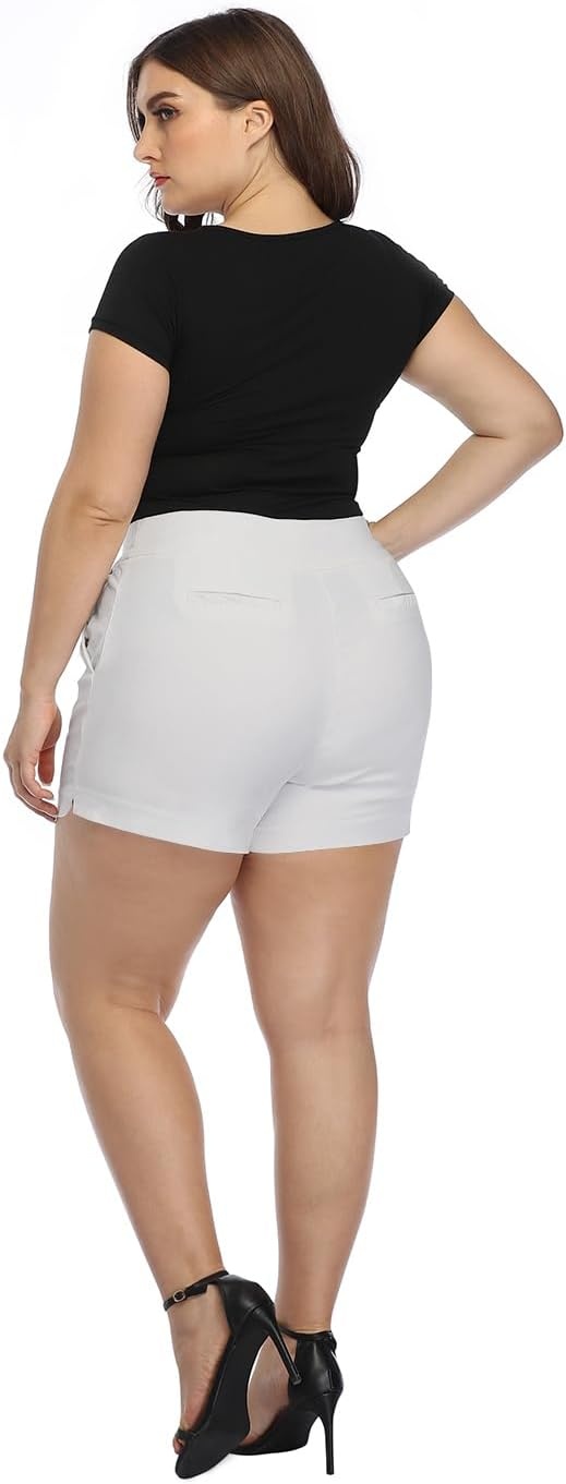 image:imageHDE Womens Plus Size Chino Shorts High Waisted 4 Inseam Summer Casual ShortsCool Gray