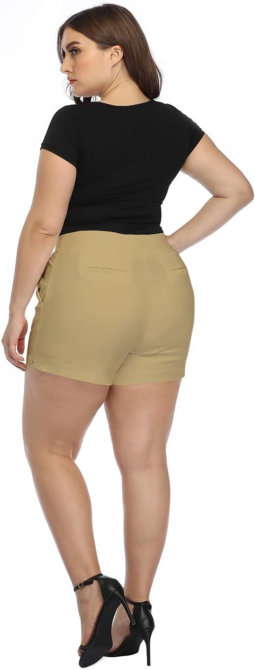 image:imageHDE Womens Plus Size Chino Shorts High Waisted 4 Inseam Summer Casual ShortsDark Khaki