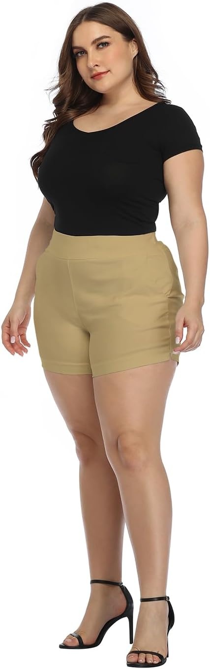 image:imageHDE Womens Plus Size Chino Shorts High Waisted 4 Inseam Summer Casual ShortsDark Khaki