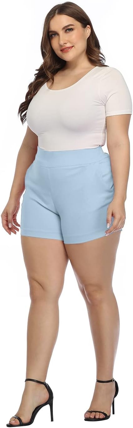 image:imageHDE Womens Plus Size Chino Shorts High Waisted 4 Inseam Summer Casual ShortsFaded Denim