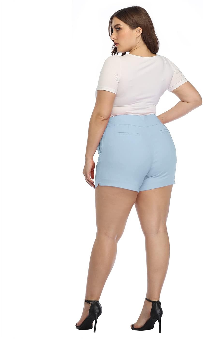 image:imageHDE Womens Plus Size Chino Shorts High Waisted 4 Inseam Summer Casual ShortsFaded Denim
