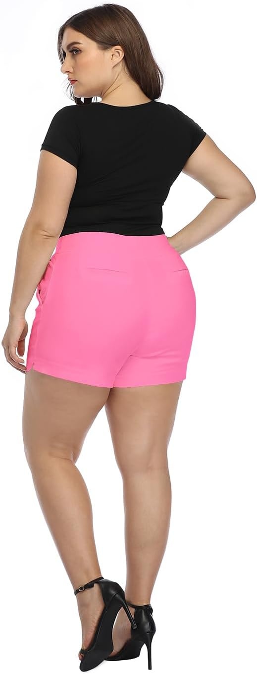 image:imageHDE Womens Plus Size Chino Shorts High Waisted 4 Inseam Summer Casual ShortsHot Pink