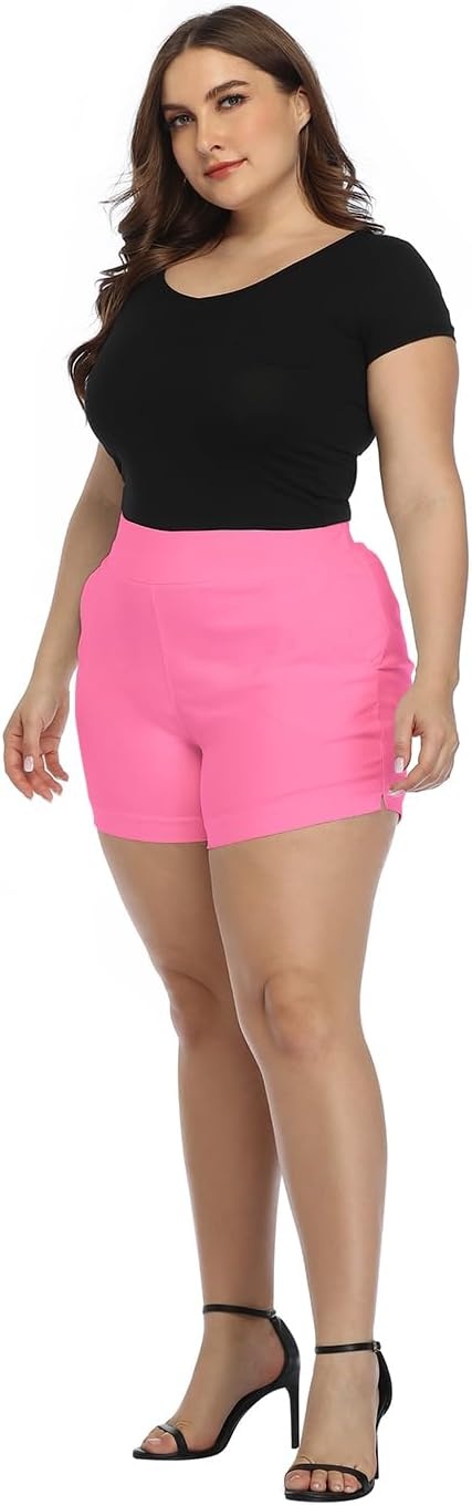 image:imageHDE Womens Plus Size Chino Shorts High Waisted 4 Inseam Summer Casual ShortsHot Pink