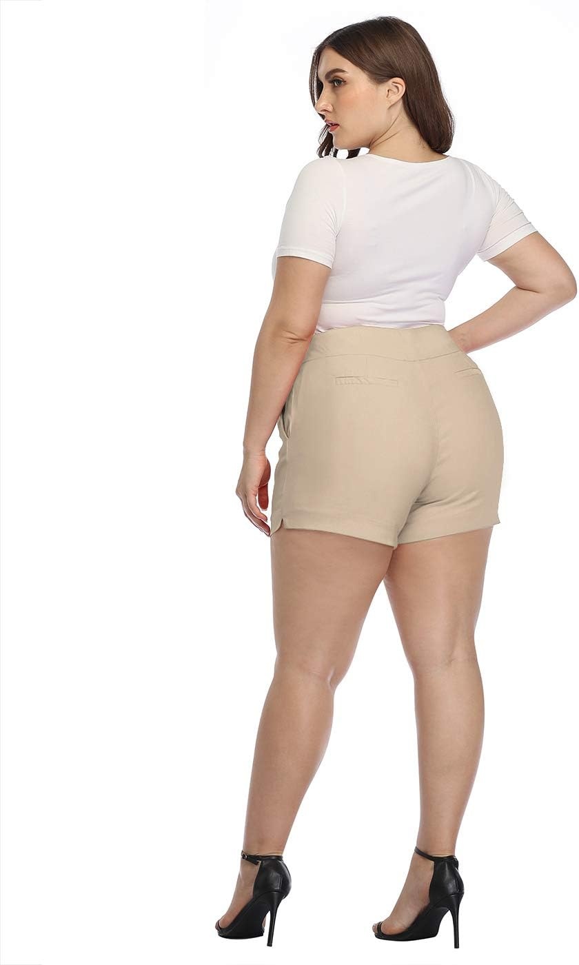 image:imageHDE Womens Plus Size Chino Shorts High Waisted 4 Inseam Summer Casual ShortsKhaki