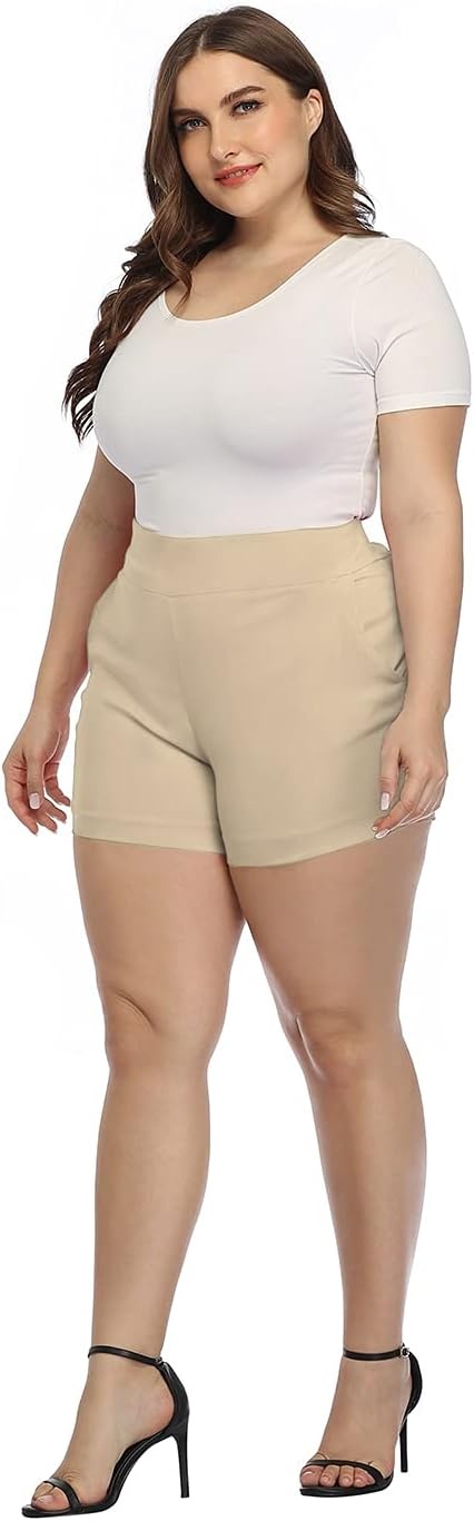 image:imageHDE Womens Plus Size Chino Shorts High Waisted 4 Inseam Summer Casual ShortsKhaki