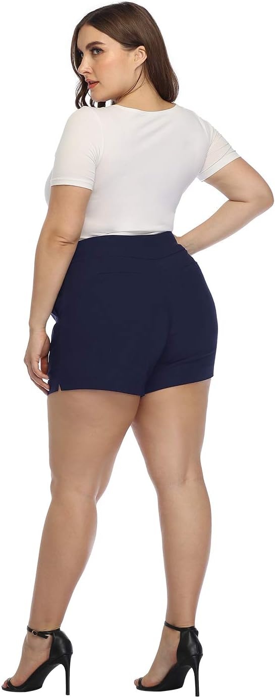 image:imageHDE Womens Plus Size Chino Shorts High Waisted 4 Inseam Summer Casual ShortsNavy Blue