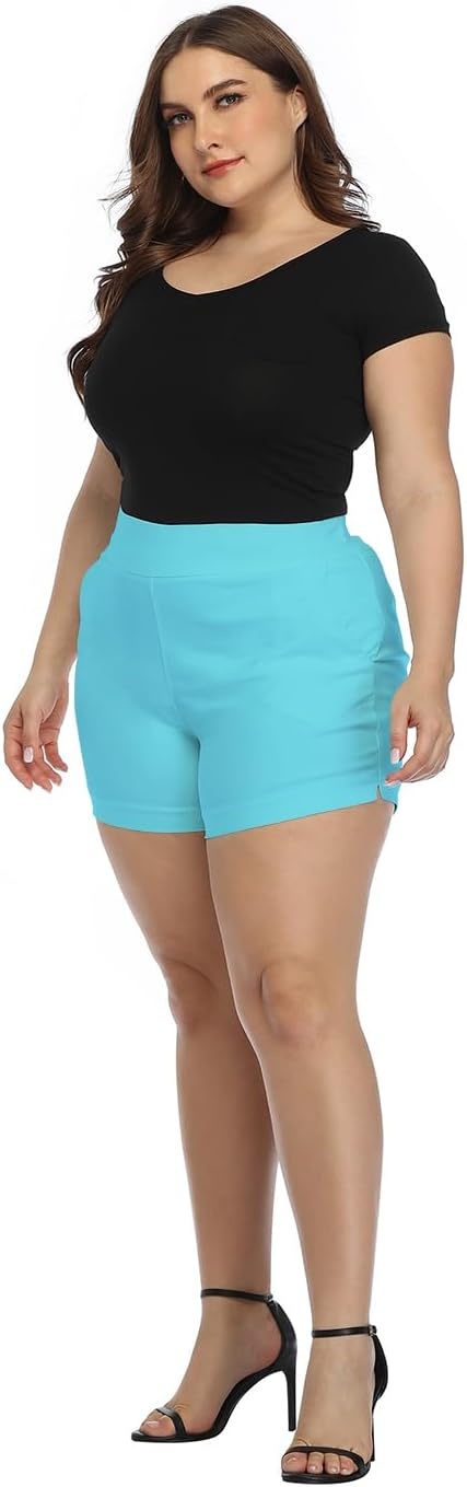 image:imageHDE Womens Plus Size Chino Shorts High Waisted 4 Inseam Summer Casual ShortsOcean Blue