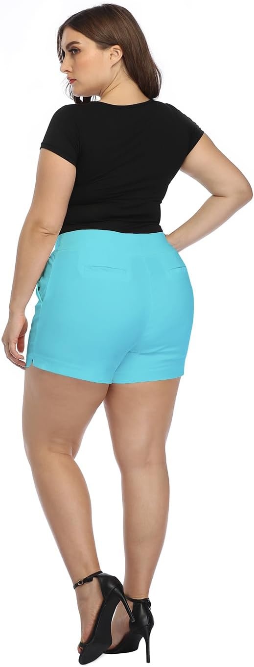 image:imageHDE Womens Plus Size Chino Shorts High Waisted 4 Inseam Summer Casual ShortsOcean Blue