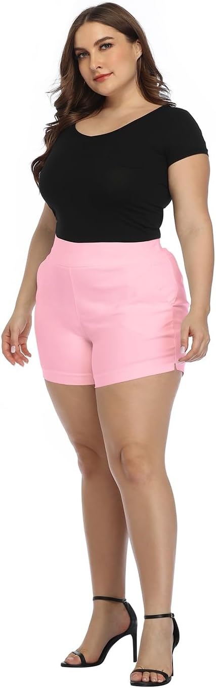 image:imageHDE Womens Plus Size Chino Shorts High Waisted 4 Inseam Summer Casual ShortsPink