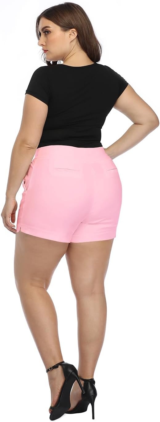 image:imageHDE Womens Plus Size Chino Shorts High Waisted 4 Inseam Summer Casual ShortsPink