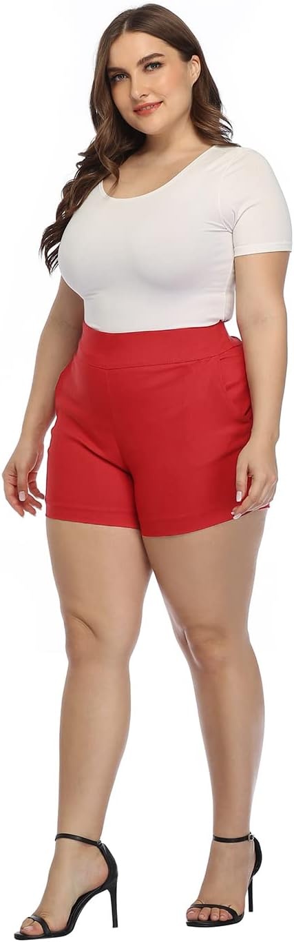 image:imageHDE Womens Plus Size Chino Shorts High Waisted 4 Inseam Summer Casual ShortsRed