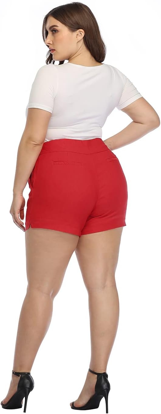 image:imageHDE Womens Plus Size Chino Shorts High Waisted 4 Inseam Summer Casual ShortsRed