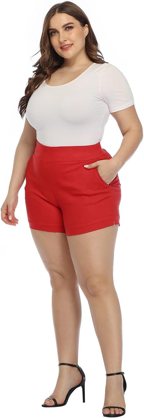 image:imageHDE Womens Plus Size Chino Shorts High Waisted 4 Inseam Summer Casual ShortsRed