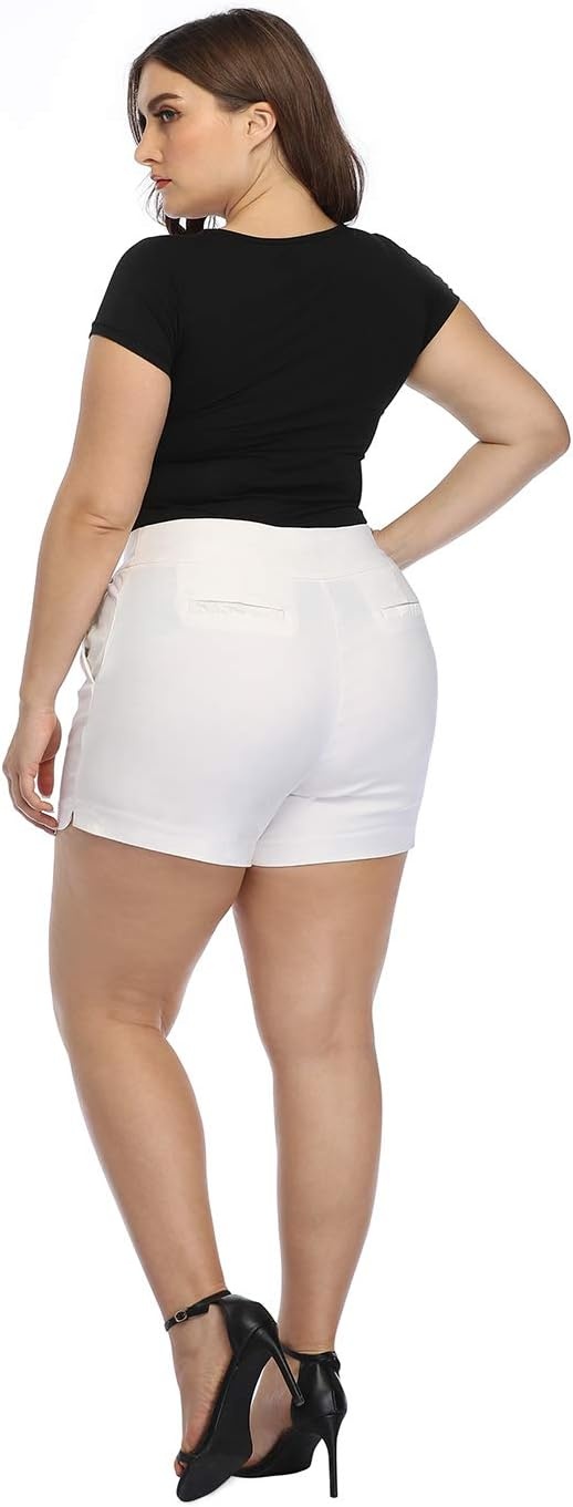 image:imageHDE Womens Plus Size Chino Shorts High Waisted 4 Inseam Summer Casual ShortsWhite