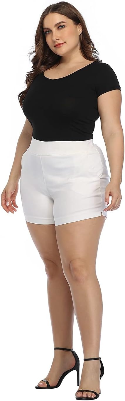 image:imageHDE Womens Plus Size Chino Shorts High Waisted 4 Inseam Summer Casual ShortsWhite
