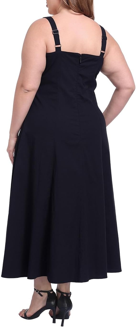 image:imageHDE Womens Plus Size Square Neck Midi Dress Sleeveless A Line Long Flowy Spring Vacation Sundress Summer Dresses with PocketsBlack