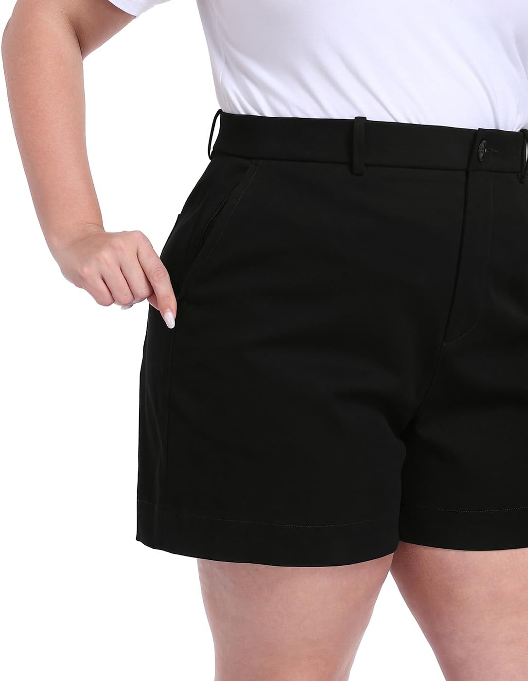 image:imageHDE Womens Plus Size Twill Chino Shorts 5 Inseam High Waisted Tailored Stretch Summer Casual Dress Short with Zipper PocketsBlack