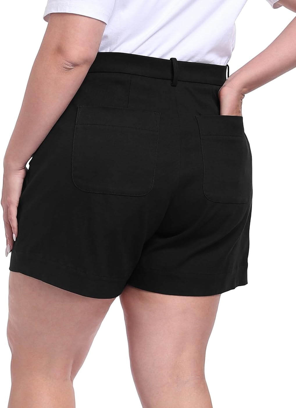 image:imageHDE Womens Plus Size Twill Chino Shorts 5 Inseam High Waisted Tailored Stretch Summer Casual Dress Short with Zipper PocketsBlack