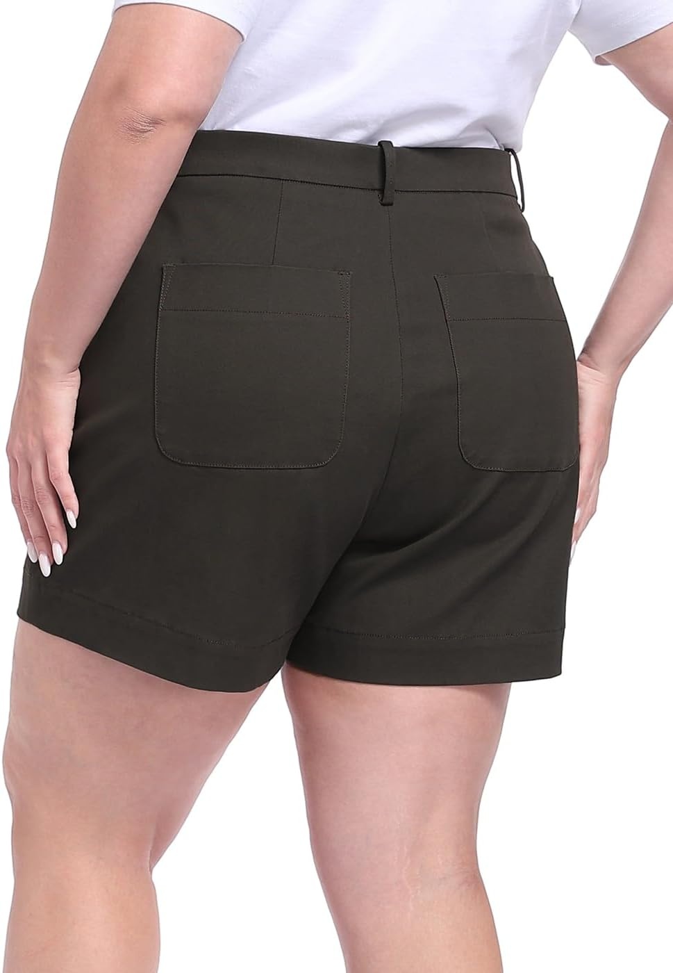 image:imageHDE Womens Plus Size Twill Chino Shorts 5 Inseam High Waisted Tailored Stretch Summer Casual Dress Short with Zipper PocketsCharcoal Gray