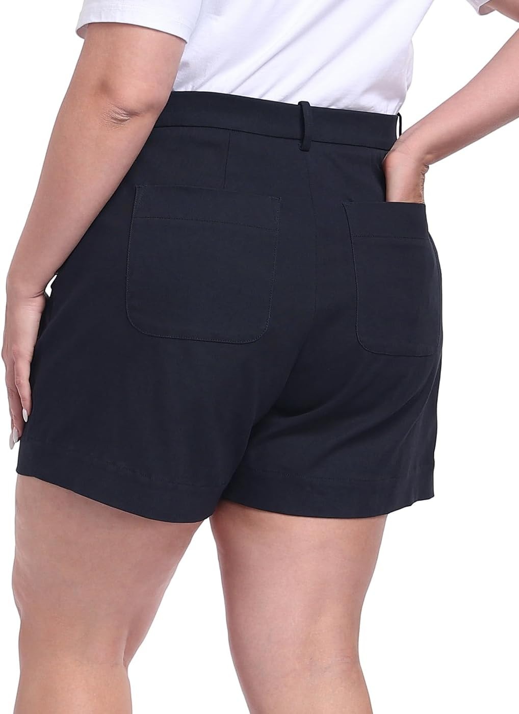 image:imageHDE Womens Plus Size Twill Chino Shorts 5 Inseam High Waisted Tailored Stretch Summer Casual Dress Short with Zipper PocketsNavy Blue