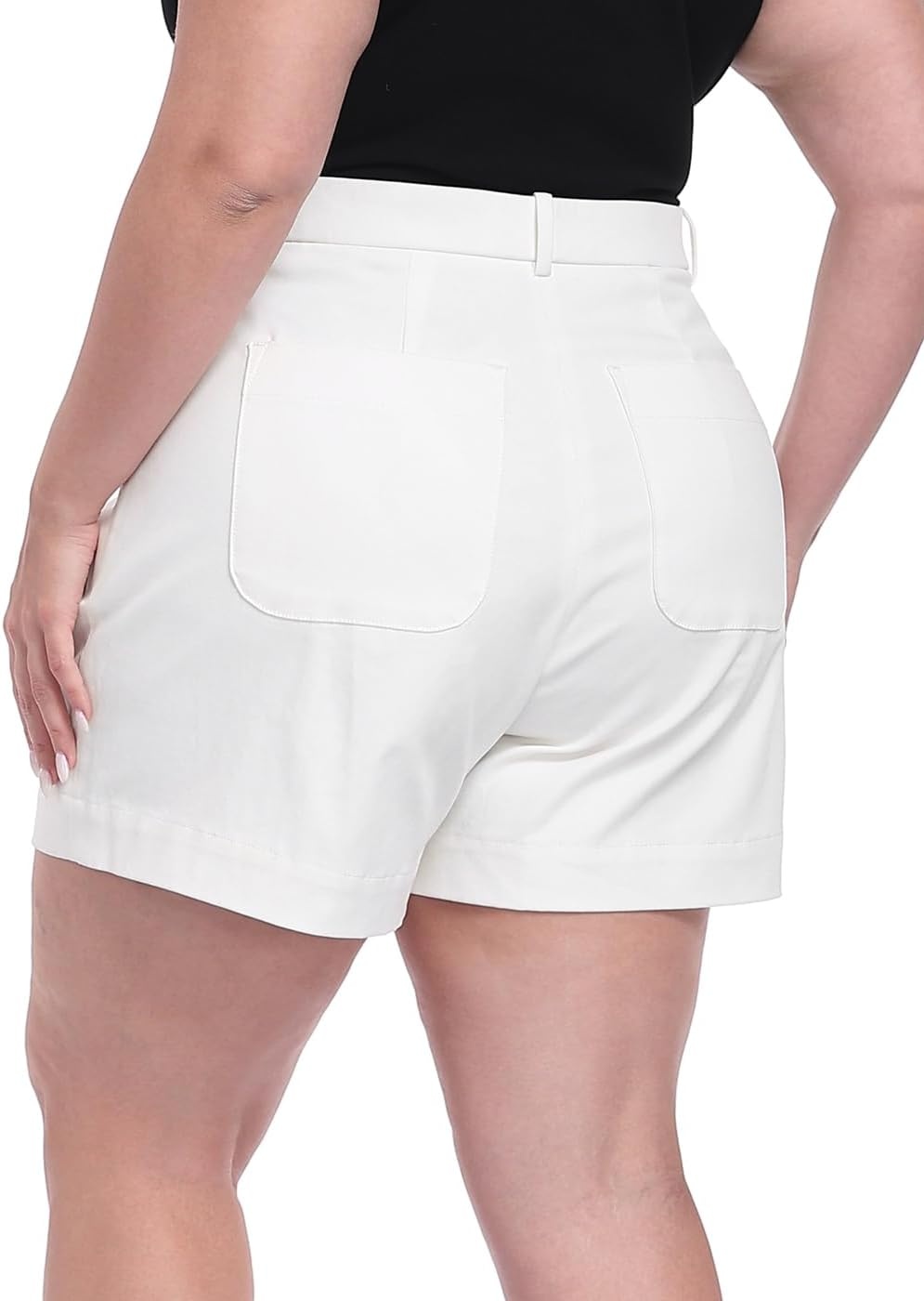 image:imageHDE Womens Plus Size Twill Chino Shorts 5 Inseam High Waisted Tailored Stretch Summer Casual Dress Short with Zipper PocketsWhite