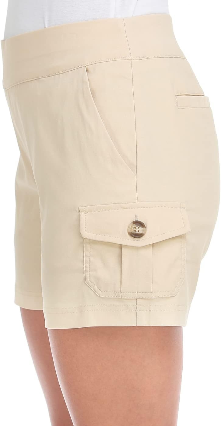 image:imageHDE Womens Pull On Cargo Shorts with Pockets High Waisted Stretchy Tailored Dressy Utility Shorts with PlusKhaki
