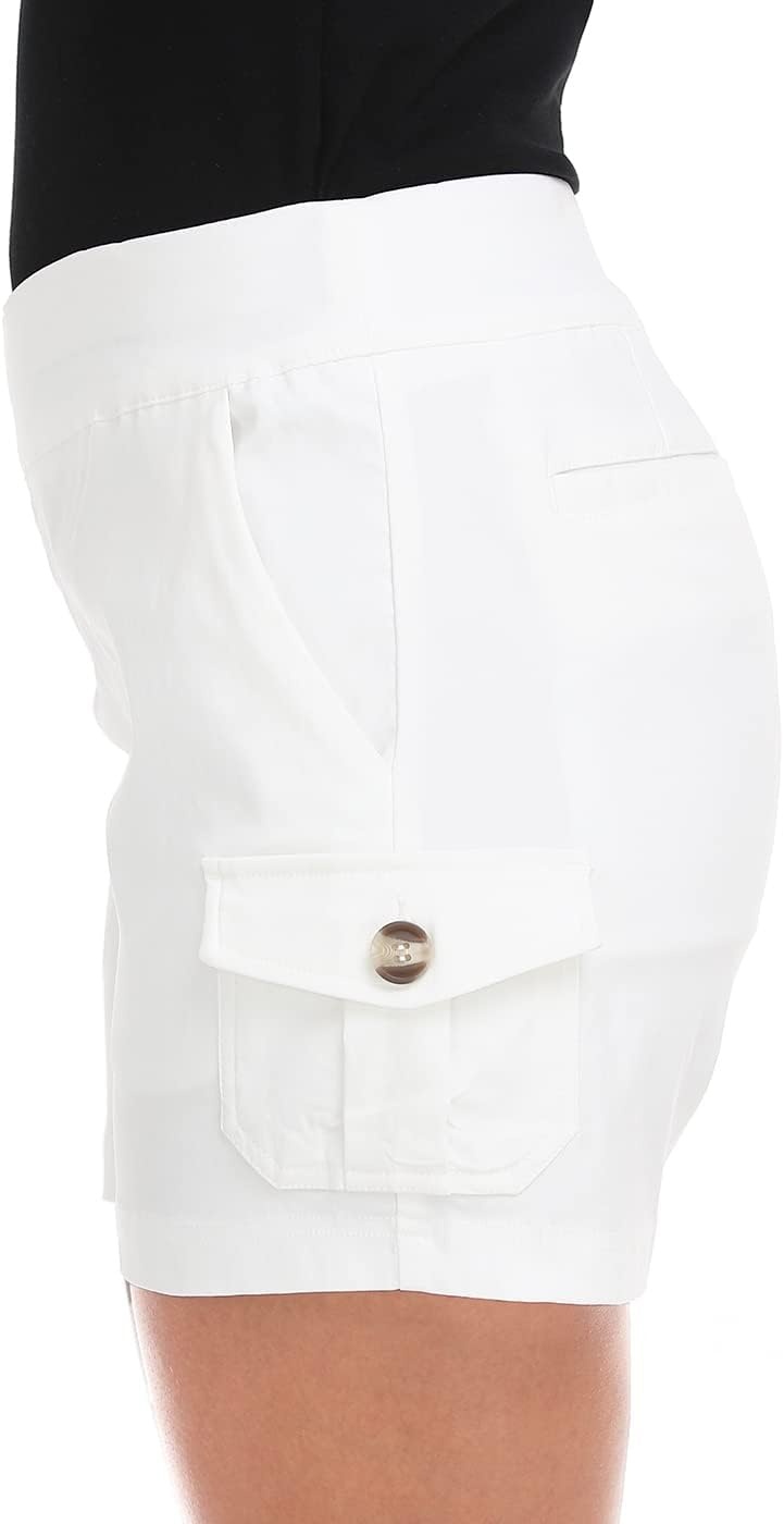 image:imageHDE Womens Pull On Cargo Shorts with Pockets High Waisted Stretchy Tailored Dressy Utility Shorts with PlusWhite