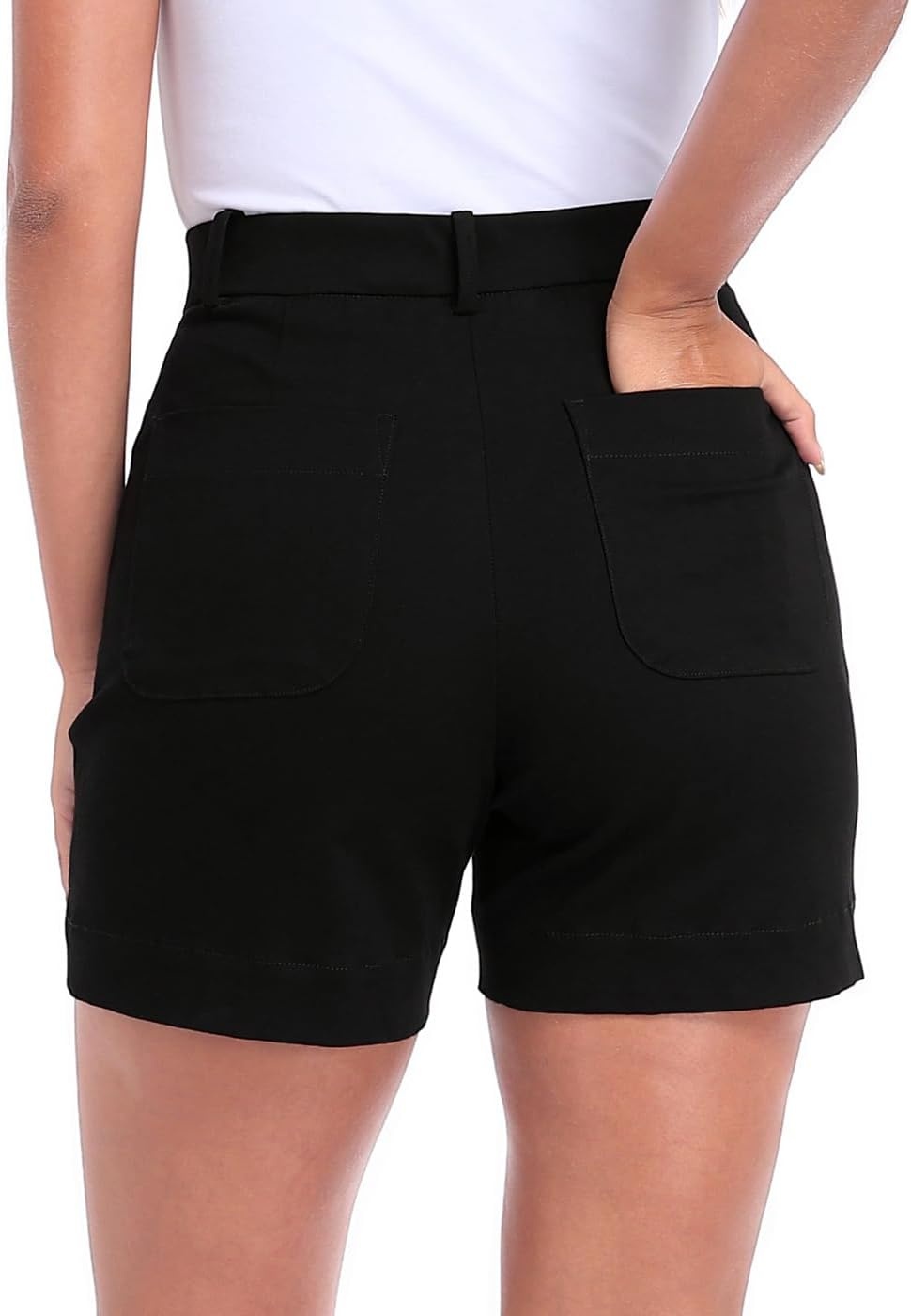 image:imageHDE Womens Stretch Twill Chino Shorts Tailored High Waisted 5 Inseam Summer Dressy Casual Shorts with Zipper PocketsBlack