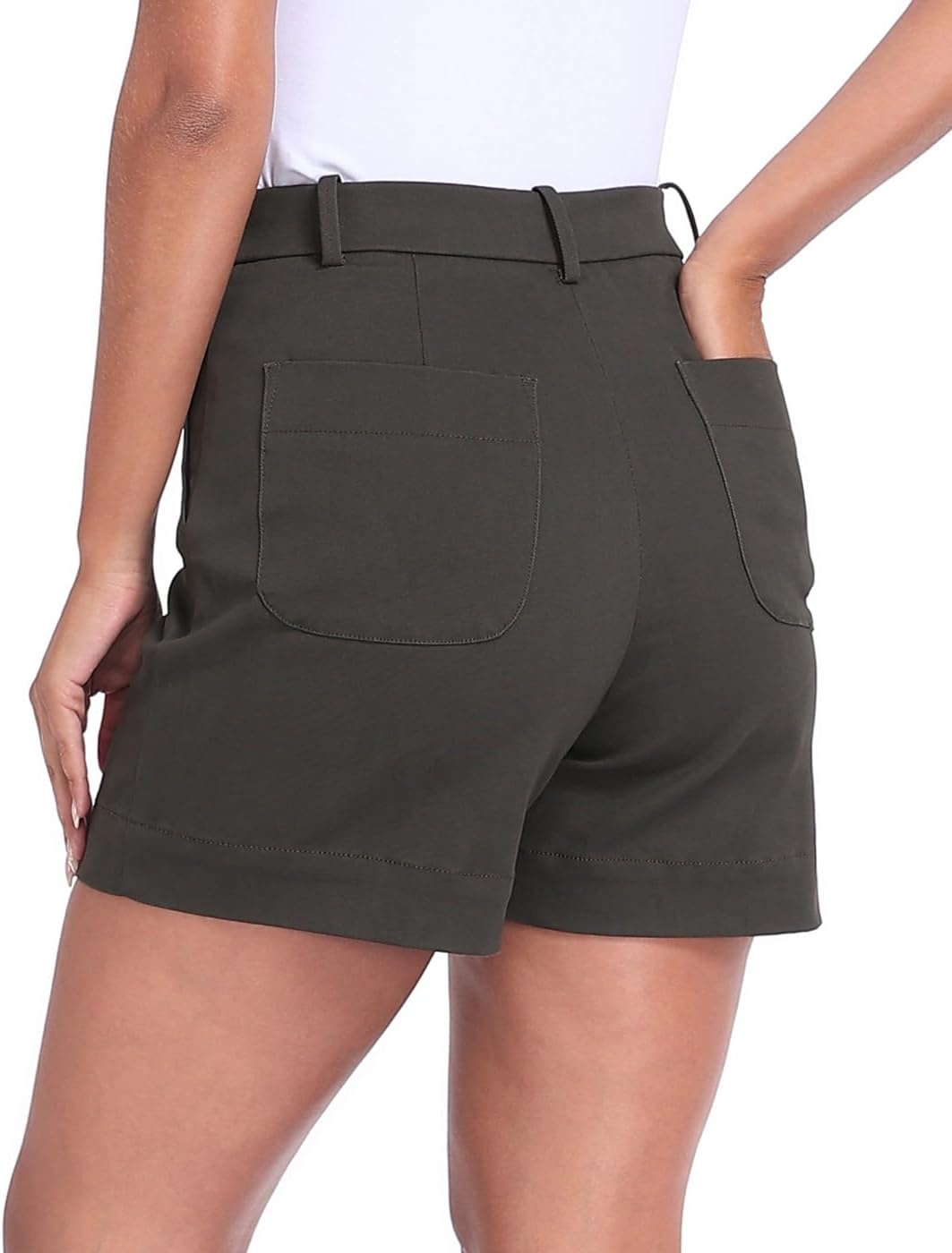 image:imageHDE Womens Stretch Twill Chino Shorts Tailored High Waisted 5 Inseam Summer Dressy Casual Shorts with Zipper PocketsCharcoal Gray