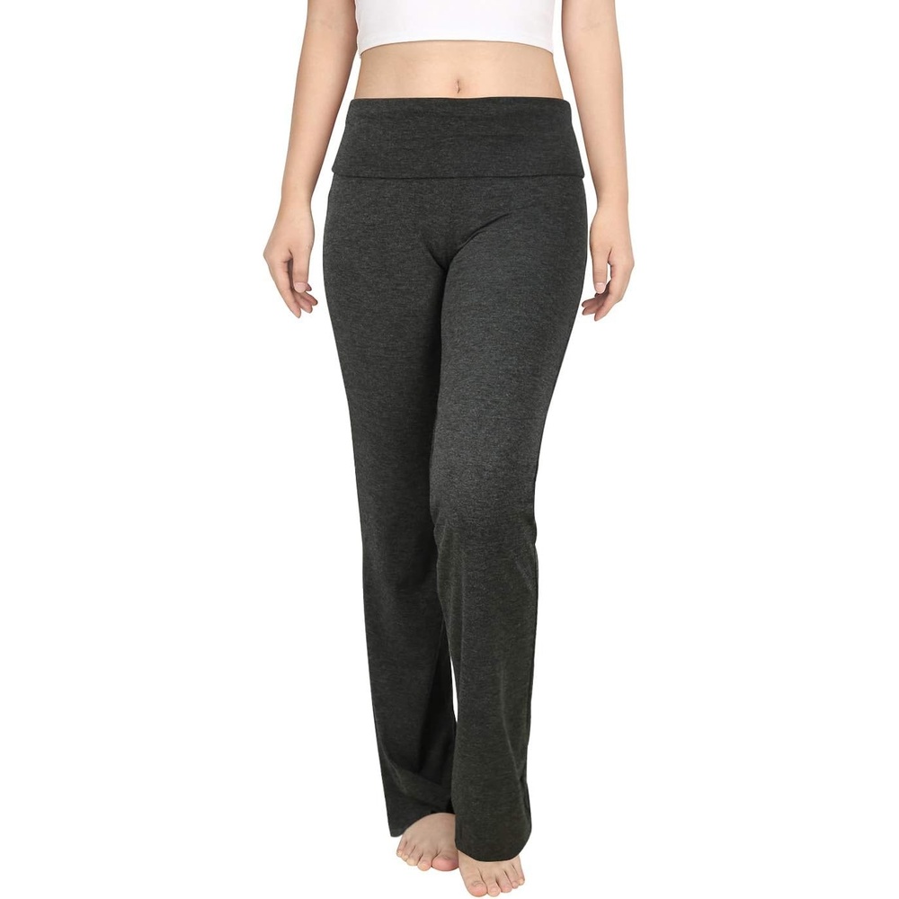 image:imageHDE Womens Color Block Fold Over Waist Yoga Pants Flare Leg Workout LeggingsCharcoal Gray