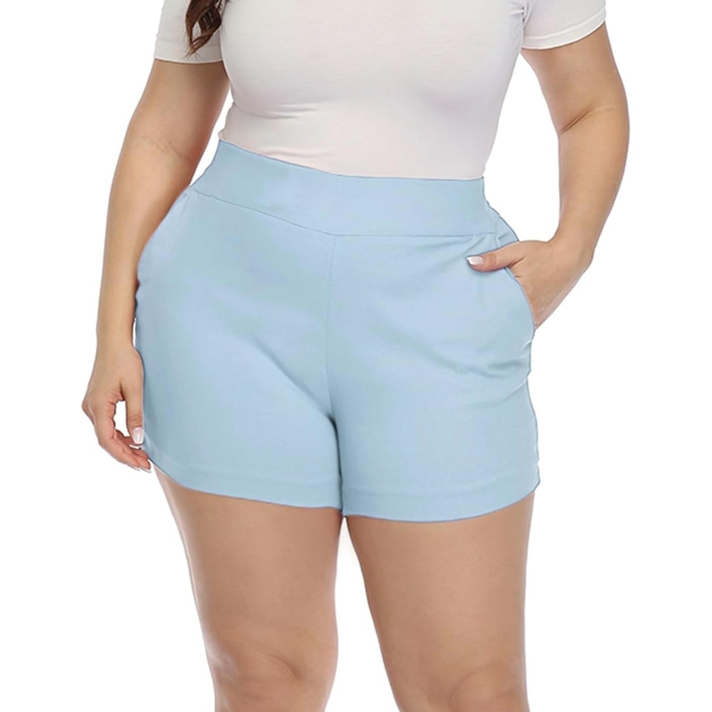 image:imageHDE Womens Plus Size Chino Shorts High Waisted 4 Inseam Summer Casual ShortsFaded Denim