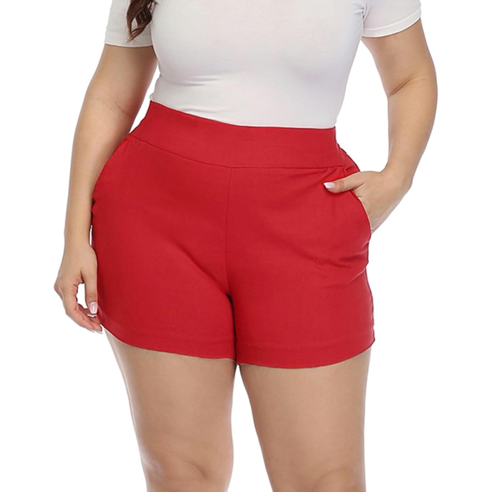 image:imageHDE Womens Plus Size Chino Shorts High Waisted 4 Inseam Summer Casual ShortsRed