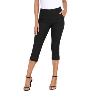 image:imageHDE Pull On Dressy Capri Pants for Women Mid Rise Stretch 19 Inseam Pedal Pushers with Pockets Casual Dressy Office CaprisBlack