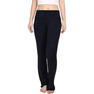 image:imageHDE Womens Color Block Fold Over Waist Yoga Pants Flare Leg Workout LeggingsBlack
