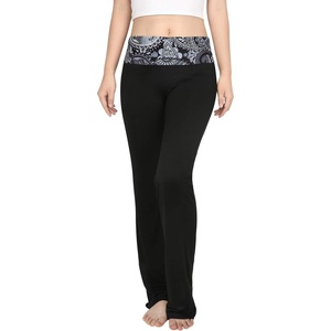 image:imageHDE Womens Color Block Fold Over Waist Yoga Pants Flare Leg Workout LeggingsBlack Paisley