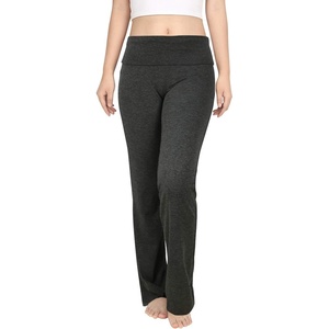 image:imageHDE Womens Color Block Fold Over Waist Yoga Pants Flare Leg Workout LeggingsCharcoal Gray