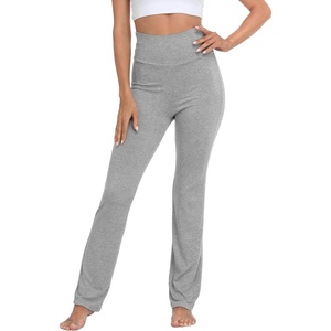 image:imageHDE Womens Color Block Fold Over Waist Yoga Pants Flare Leg Workout LeggingsHeather Gray