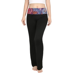image:imageHDE Womens Color Block Fold Over Waist Yoga Pants Flare Leg Workout LeggingsPurple Paisley