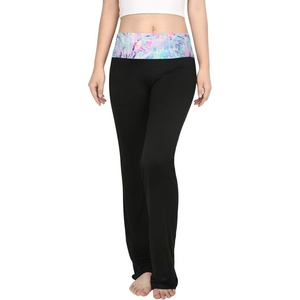 image:imageHDE Womens Color Block Fold Over Waist Yoga Pants Flare Leg Workout LeggingsTie Dye