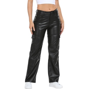 image:imageHDE Womens Faux Leather Cargo Pants with Pockets High Waisted Y2K Relaxed PantBlack