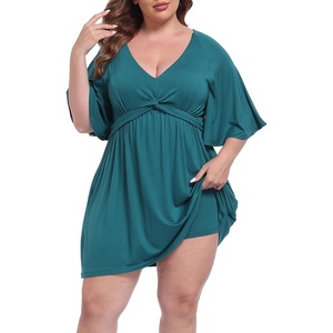 image:imageHDE Womens Plus Size Dress with Built in Quick Slip Short V Neck Flutter Sleeve Flowy Skirted Romper Skort Dress with PocketsDark Teal