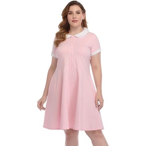 image:imageHDE Womens Plus Size Peter Pan Collar Dress Short Sleeve Fit and Flare A Line Collared Casual Skater Dress Knee LengthPink