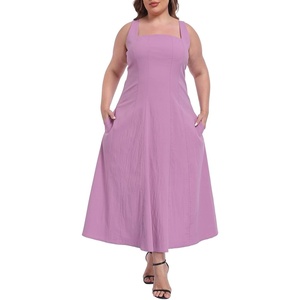 image:imageHDE Womens Plus Size Square Neck Midi Dress Sleeveless A Line Long Flowy Spring Vacation Sundress Summer Dresses with PocketsPurple