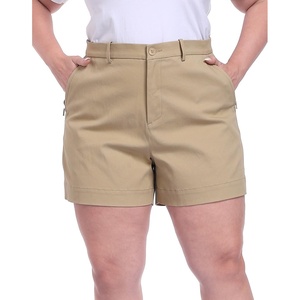 image:imageHDE Womens Plus Size Twill Chino Shorts 5 Inseam High Waisted Tailored Stretch Summer Casual Dress Short with Zipper PocketsKhaki