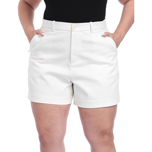 image:imageHDE Womens Plus Size Twill Chino Shorts 5 Inseam High Waisted Tailored Stretch Summer Casual Dress Short with Zipper PocketsWhite