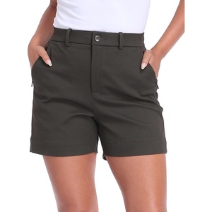 image:imageHDE Womens Stretch Twill Chino Shorts Tailored High Waisted 5 Inseam Summer Dressy Casual Shorts with Zipper PocketsCharcoal Gray