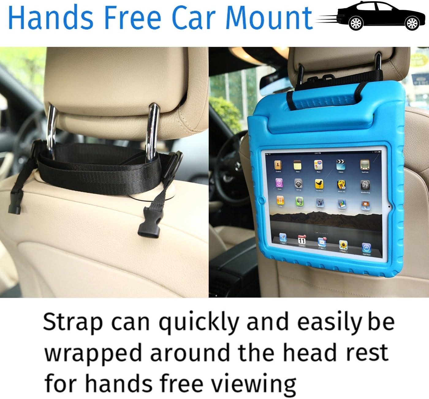 image:imageHDE Shoulder Strap for Shockproof iPad Case Adjustable Carry Strap Compatible with all Shock Proof Apple iPad Cases for Kids Detachable Universal Design Transforms into a Car Headrest Mount