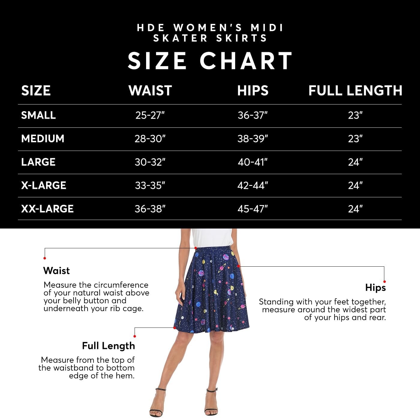 image:imageHDE Skirts for Women Midi Skirt Skater Skirt Knee Length High Waist Fun PrintsUnicorns and Rainbows