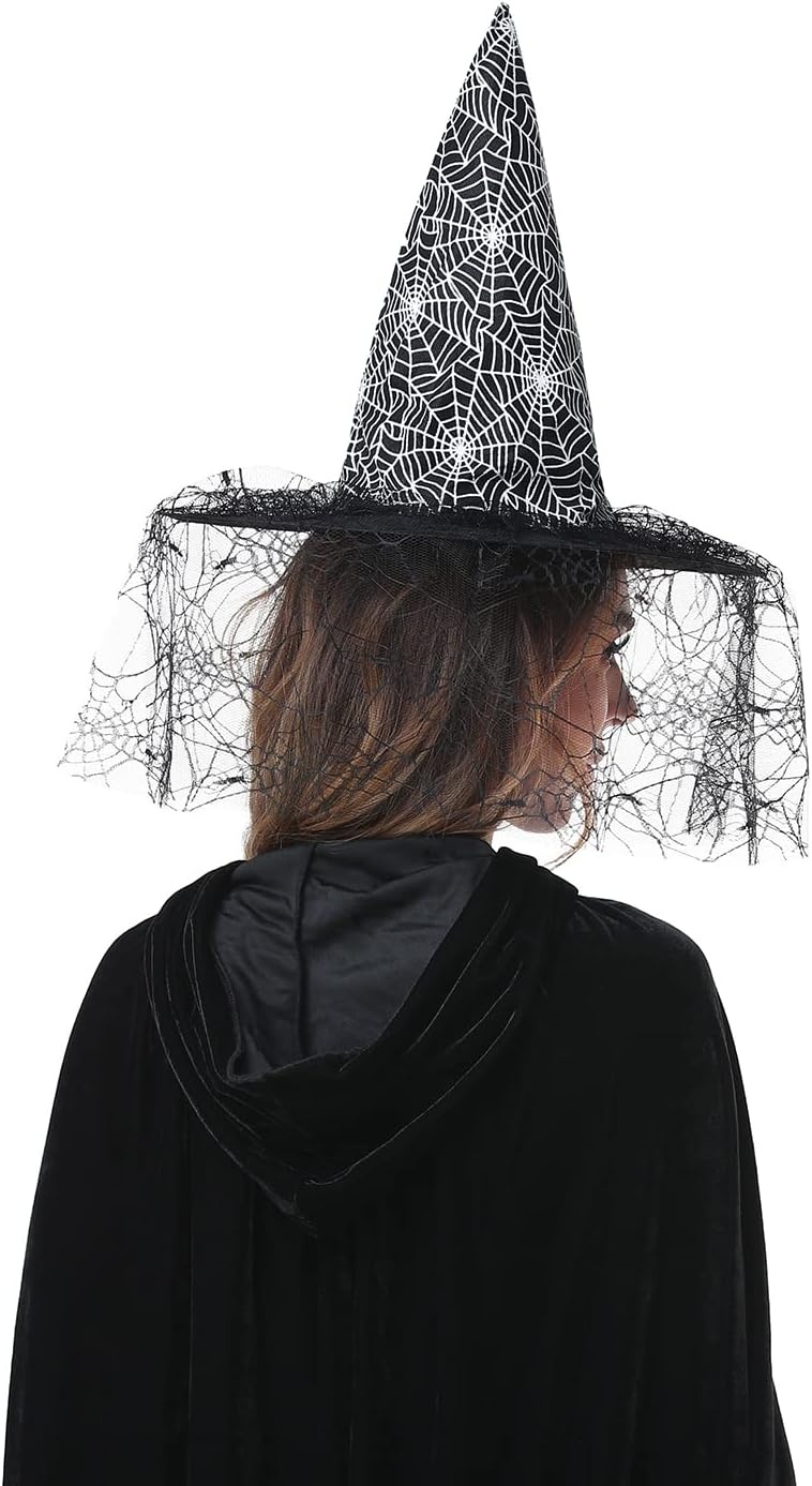 image:imageHDE Witch Hat Halloween Costume Cosplay Wicked Witch Accessory AdultSpider Web Lace