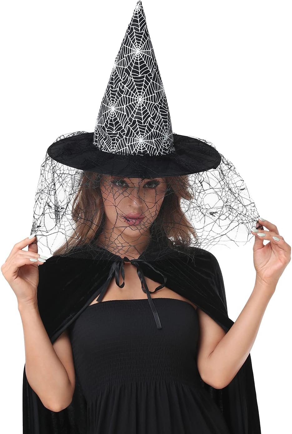 image:imageHDE Witch Hat Halloween Costume Cosplay Wicked Witch Accessory AdultSpider Web Lace